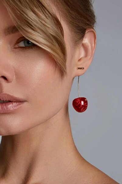 New Obsessions أقراط الكرز الطويلة الحلوة باللون الأحمر - تصميم بمقبض