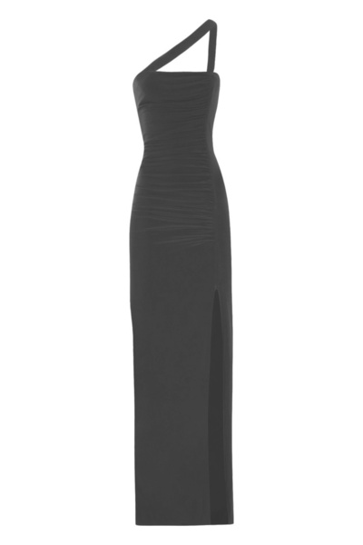 Whenever Company Siyah Önden Tek Çapraz Askılı Uzun Likralı Abiye Elbise