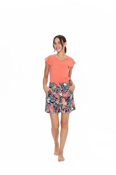 U.S. Polo Assn. U.S. Polo Assn. Women's Coral Leaf Pattern Shorts-Tshirt Pajama Set - Arass20J02W7J