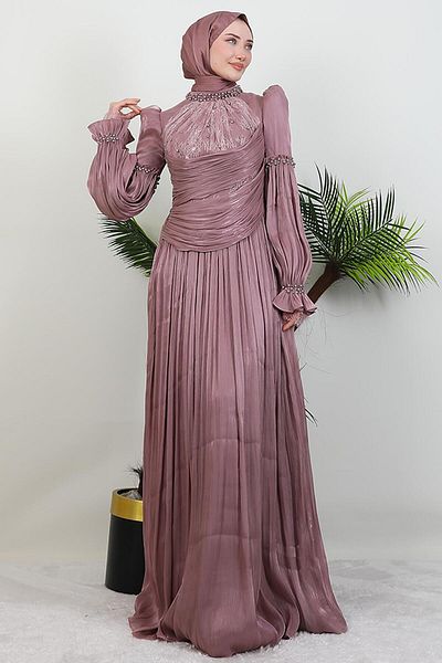 GİYZAMİLA Λεπτομέρεια δαντέλας Yoryo βραδινό φόρεμα Dusty Rose