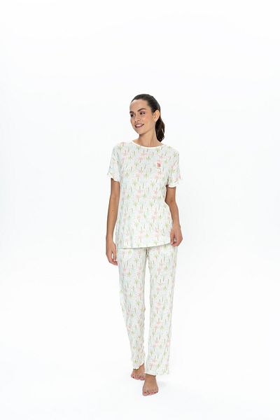 U.S. Polo Assn. U.S. Polo Assn. Women's Ecru Palm Patterned Crew Neck Pajama Set - Arass20J08W2J