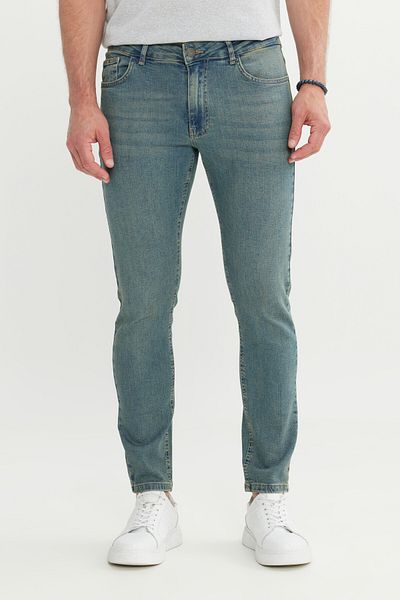 AC&Co / Altınyıldız Classics Bumbac albastru petrol pentru bărbați, cu croiala extra subțire, cu 5 buzunare, blugi elastici Pantaloni din denim