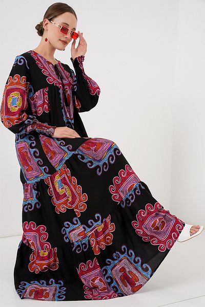 Bigdart 1947 Patterned Long Dress - M. Red