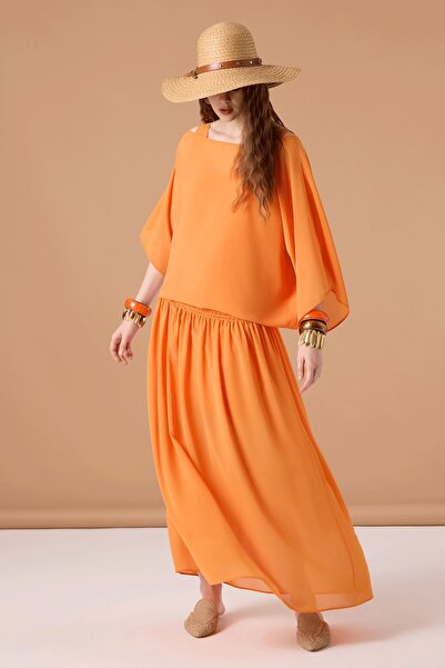 UPGRADE Yarasa Kol Şifon Bluz Oranj