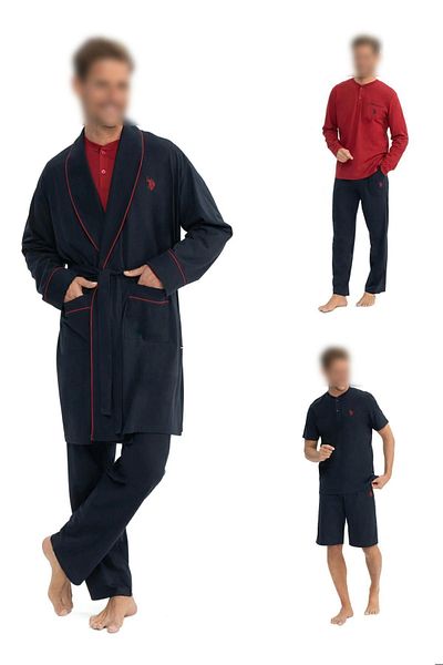 U.S. Polo Assn. Men's Navy Blue Dowry Holder Half Placket Collar 5-Piece Dowry Set Boxed - Navy Blue - Arass12W04W0-Wla