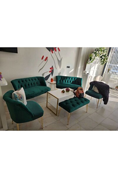 Ecem Life Yesil cay seti koltuk takımı 2 2 1 1 puf hedye