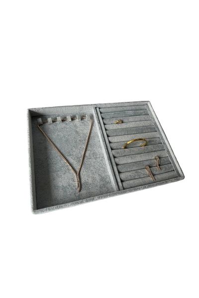 MeGass Dekor Domestic Production Rio Model Suede Fabric Gray Color Nails-Sausage Drawer Jewelry Organizer