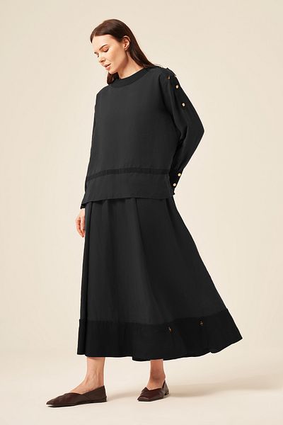 Ceremony Buttoned Garnished Skirt Suit with Epaulette Shoulders 5958 Black