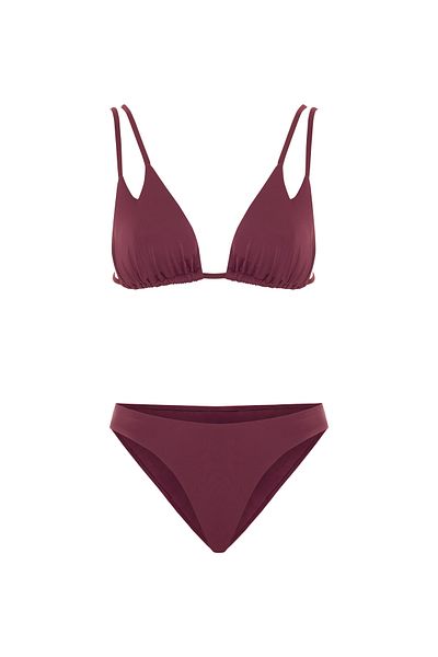 TIME MUSE Burgundy Lenore Bralet Triangle Bikini Set