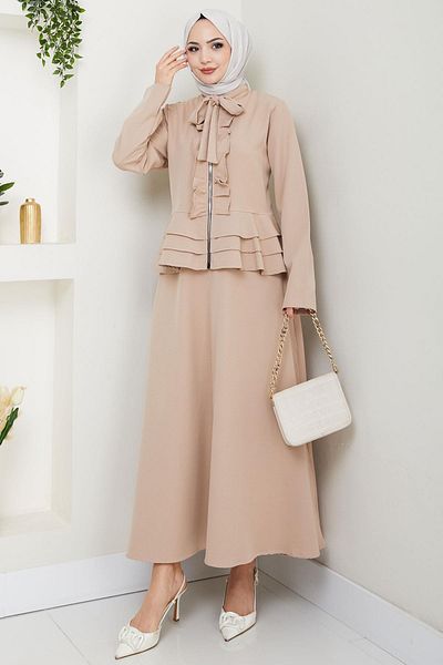 hafsamina Frilly Skirt Suit Beige Hm2722
