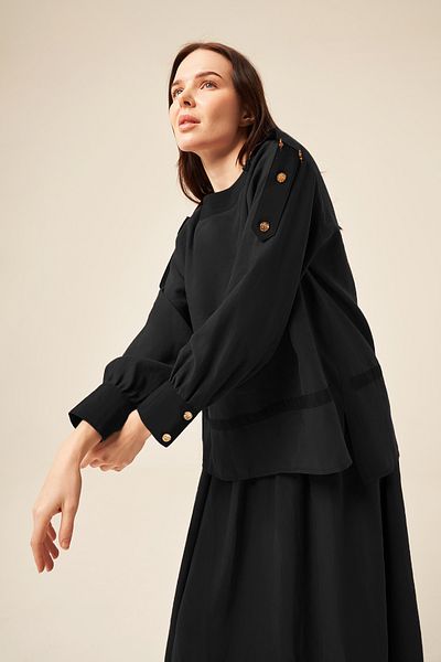 Ceremony Buttoned Garnished Skirt Suit with Epaulette Shoulders 5958 Black