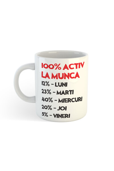 OEM Cană albă personalizată - Activ la serviciu, INOVATIX®. 330ml