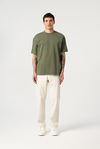 MFY Fashion Men's 100% Cotton Oversize Cut Crew Neck Short Sleeve T-Shirt Khaki