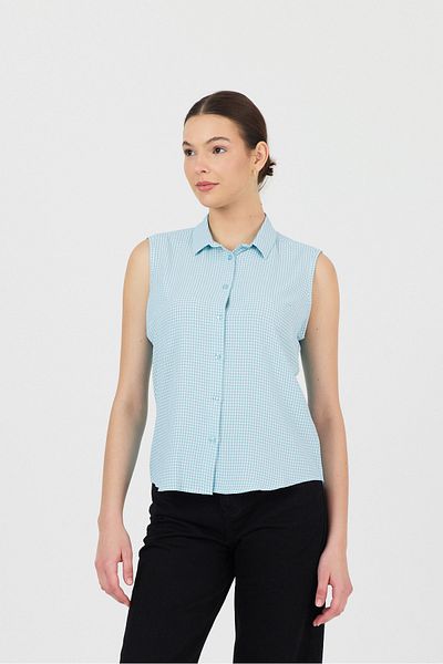 ÖNDER MODA Cămașă fără mâneci în carouri Piti verde mentă pentru femei