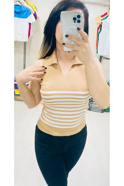Butik ZEYOO COLLECTİON Γυναικεία μπλούζα με γιακά πόλο με λεπτομέρεια