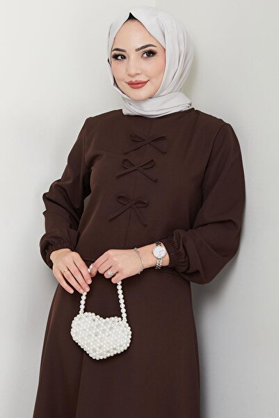 hafsamina Διπλό Σετ με Φούστα Μπροστά Φιόγκο Καφέ HM2705