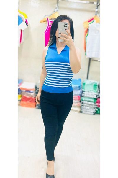 Butik ZEYOO COLLECTİON Γυναικεία μπλούζα με γιακά πόλο με λεπτομέρεια