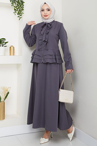 hafsamina Σετ με βολάν φούστα γκρι HM2722