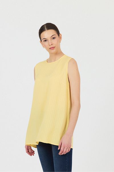 ÖNDER MODA Women's Yellow Round Neck Sleeveless Shirt