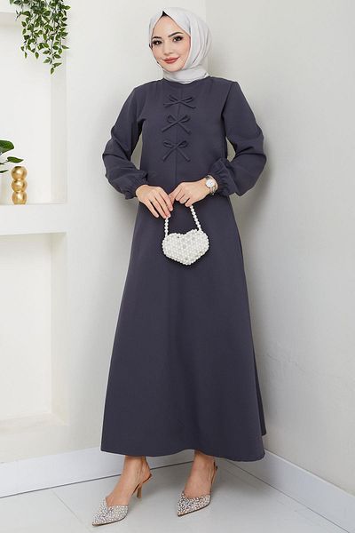 hafsamina Double Suit with Bow Front and Skirt Smoked Hm2705