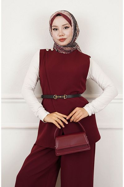 İKLİM LİFE Shoulder Buttoned Belted Vest Trousers Double Set