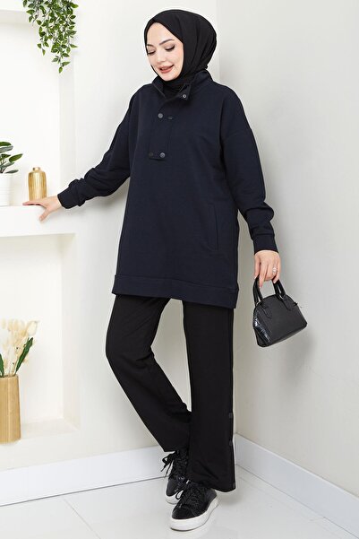 hafsamina Snap Detailed Suit Navy Blue Hm2719