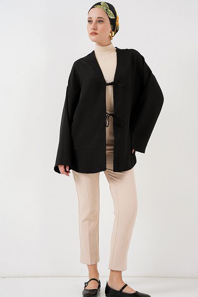 Bigdart Linen Hijab Kimono 5968 - Black