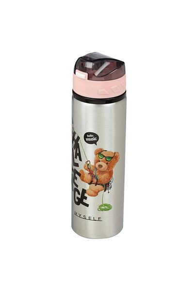 Kelebek Oyuncak Challenge Teddy Bear Themed Aluminum Water Bottle with Straw