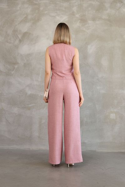 stcococix since 1990 Women's Buttoned Palazzo Wide Leg Linen Trousers Vest Double Set