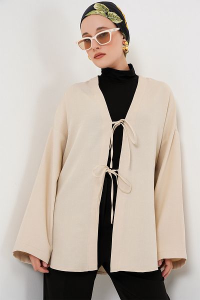 Bigdart Linen Hijab Kimono 5968 - Cream