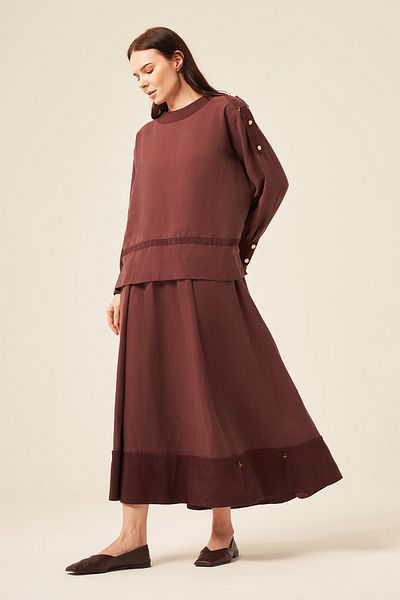 Ceremony Buttoned Garnished Skirt Suit with Epaulette Shoulders 5958 Red Brown