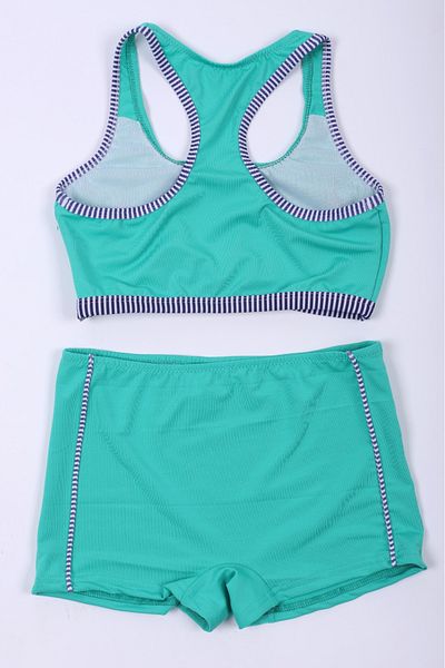 Lio20 Girls Striped Swimwear Bottom Bikini Set-Turquoise-Age 7-16
