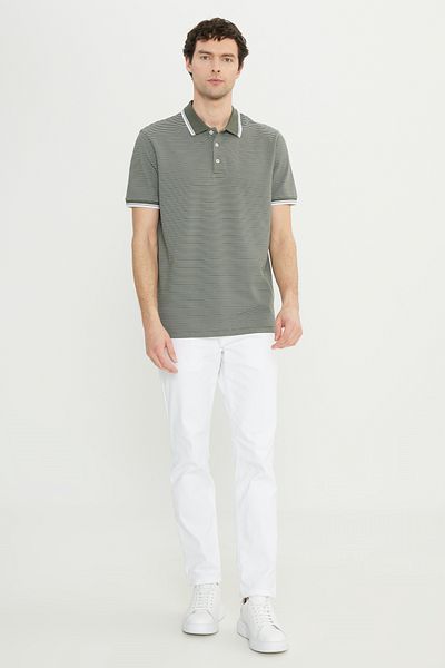 ALTINYILDIZ CLASSICS Ανδρικό μπλουζάκι από βαμβακερό χακί Slim Fit Slim Fit Polo με ριγέ μπλουζάκι