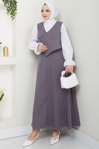 hafsamina Side Tie Vest Suit Gray Hm2723