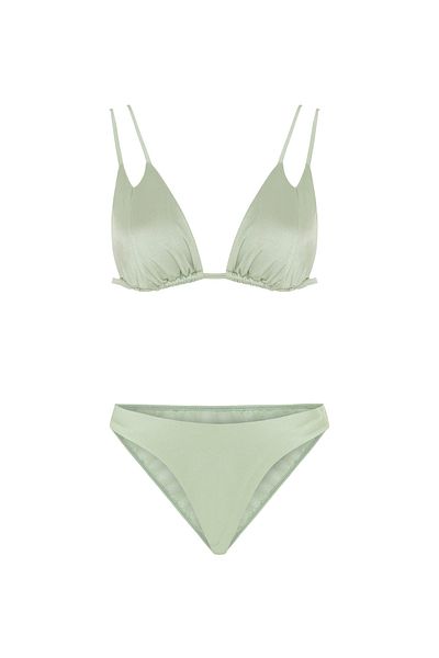 TIME MUSE Mint Shiny Surface Lenore Bralet Triangle Bikini Suit
