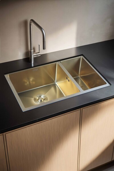 DYSNOX Kut Serisi %100 Krom Gold 70x45 Paslanmaz Mutfak Eviyesi, Mutfak Lavab...