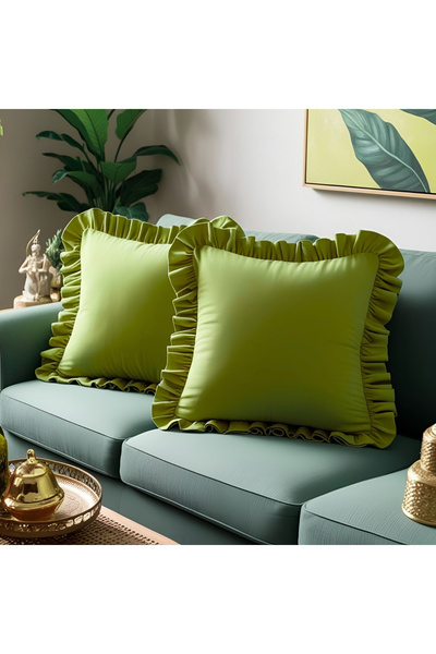 Bc Home 2-Piece Pistachio Green Country Frilly Square Throw Pillow Cover Soft...
