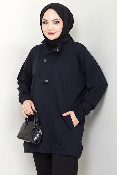 hafsamina Snap Detailed Suit Navy Blue Hm2719
