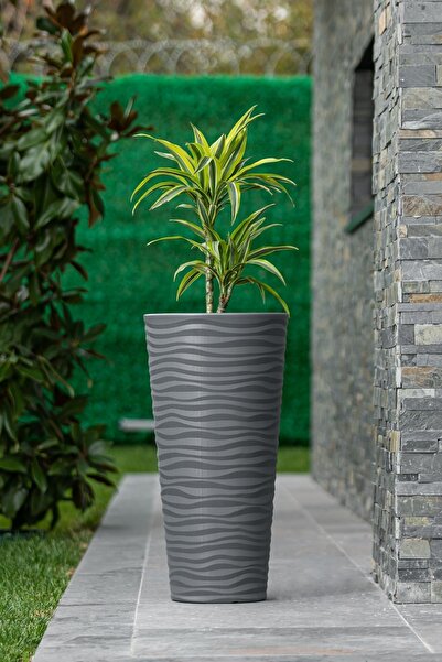Bliss 51 Litre Hacim Koyu Gri Renk Dalga Desenli Kumsal Vazo (İÇLİKSİZ)