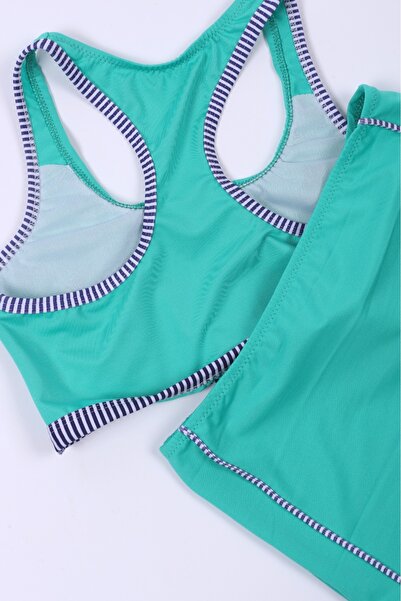 Lio20 Girls Striped Swimwear Bottom Bikini Set-Turquoise-Age 7-16