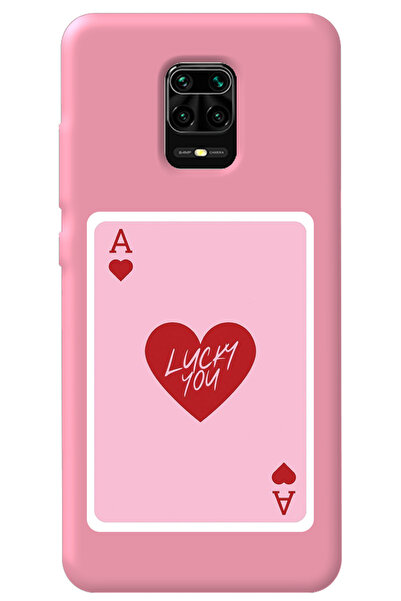 WANNA PROTECT Xiaomi Redmi Note 9S Pembe İçi Kadife Lucky You Desenli Silikon...