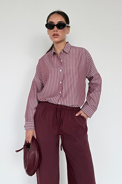 Madmext Burgundy Elastic Waisted Loose Cut Pants Mg2020