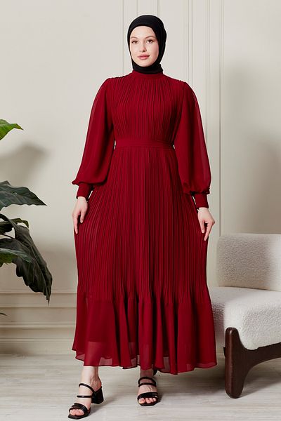 AVVER Pleated Chiffon Hijab Dress with Sleeve Zipper Detail