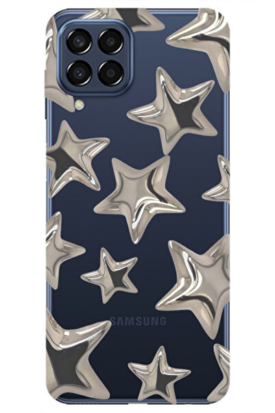 WANNA PROTECT Samsung M32 Şeffaf Stars Desenli Silikon Telefon Kılıfı