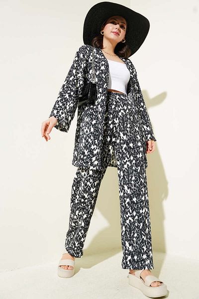 İKLİM LİFE Patterned Wrinkled Kimono Set