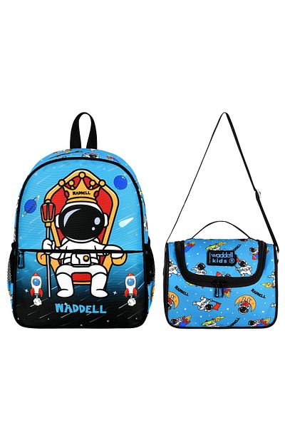 CANLOOR Rucsac de grădiniță și cutie de prânz termică cu licență de astronaut cu model Waddell