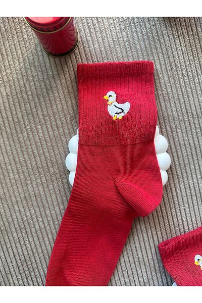 AYDK Cute Unisex White Duck Embroidered Colorful Casual Summer Winter Socks