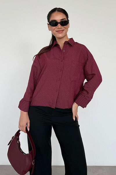 Madmext Cămașă de damă oversize cu dungi roșii Claret MG2093