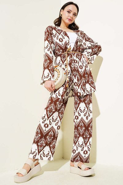 İKLİM LİFE Patterned Wrinkled Kimono Set