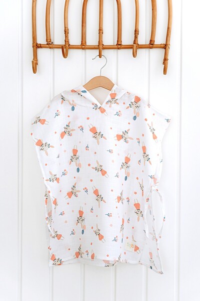 ESTİ Baby Kapşonlu Müslin Panço %100 Pamuk Bebek / Çocuk Plaj Havlusu / Bornozu